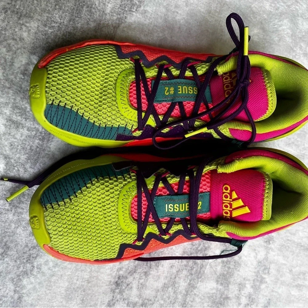 Adidas Kids' Neon Green and Pink Sneakers